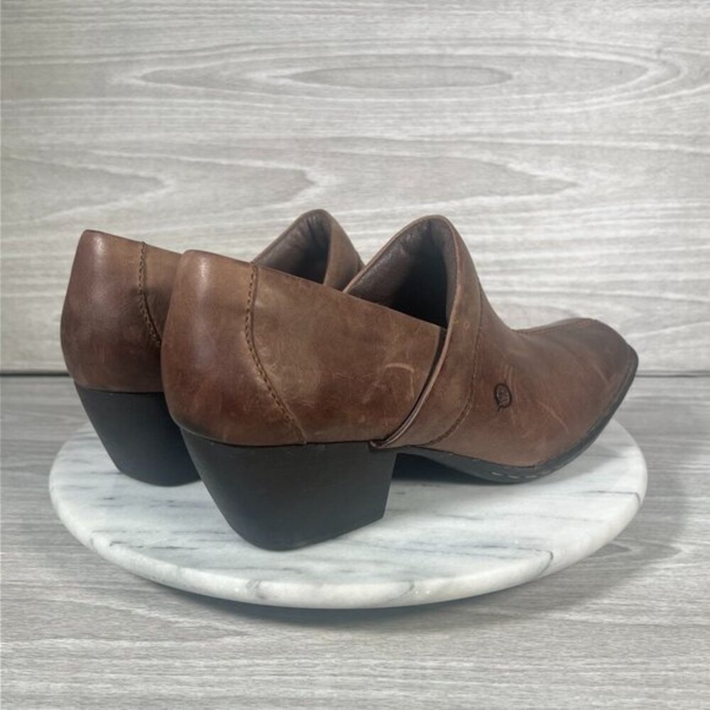 Born Kinney Boots Womens 10 Brown Leather Slip On Shoes Square Toe Ankle Booties - Picture 3 of 14